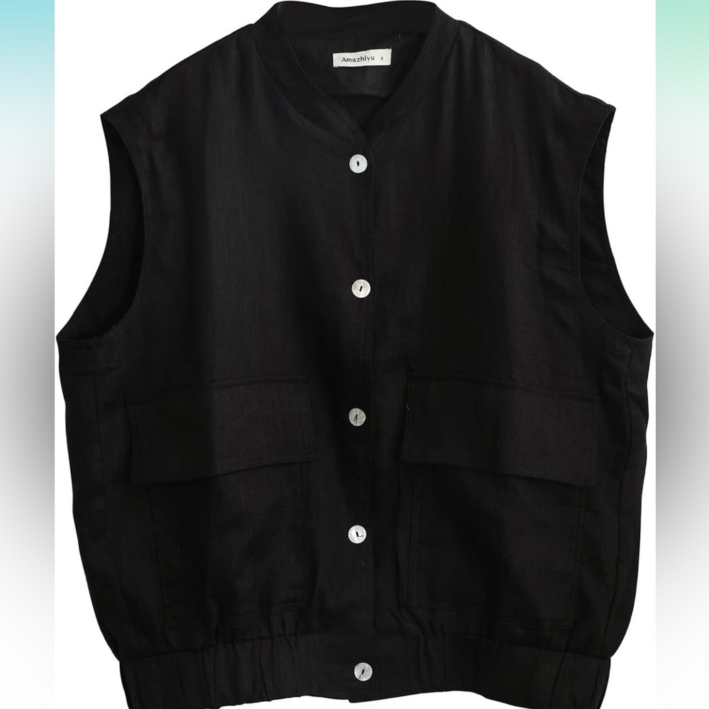 Black linen vest